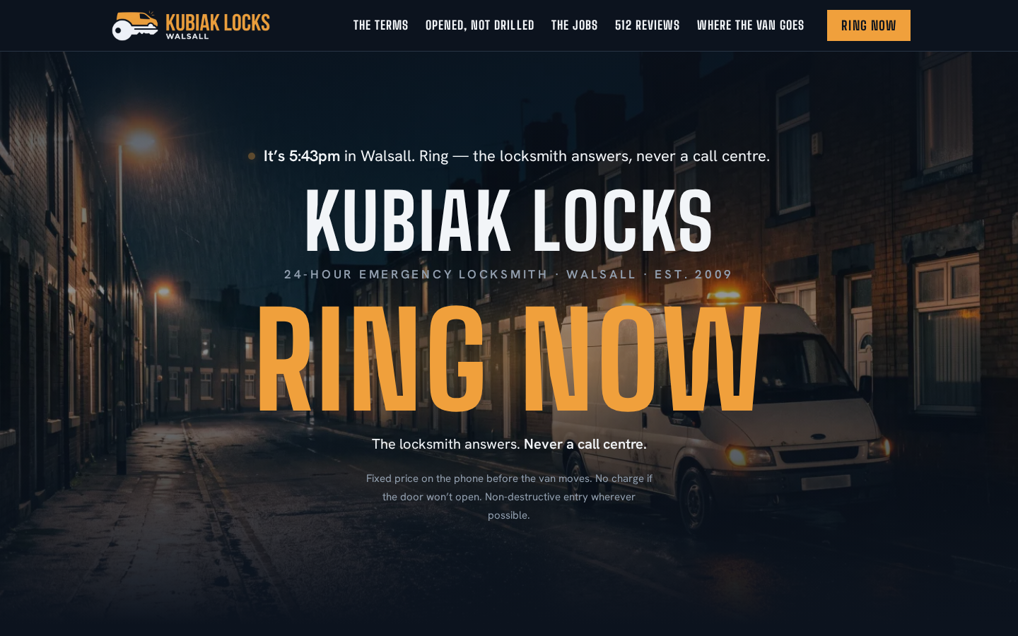 Kubiak Locks home page on a desktop screen